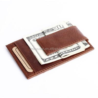 China Fashion Magnet Genuine Leather Men's Slim Money Clip Pocket Wallet ID Credit Card Holder for sale