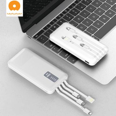 China Built in cable micro c type and for iphone ultra thin 10000 mAh battery power bank design with universal cable for all smart phone for sale