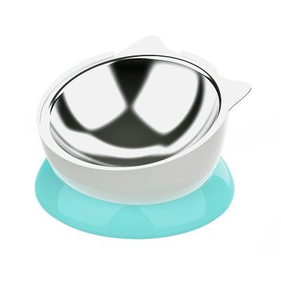 China Ergonomic Slanted Round Sloped Angle Non-Slip Food Water Stainless Steel Bowls Sustainable for sale