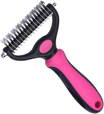 China Sustainable Pet Grooming Tool Double Sided Shedding And Dematting Undercoat Dog Shedding Brush for sale