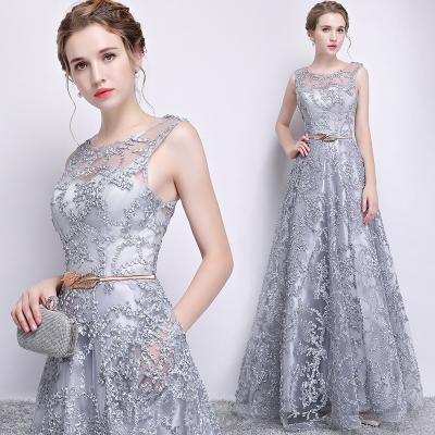 China Anti-wrinkle 2021 autumn and winter atmosphere new long atmosphere lace party dress host dress host dress prom finished model dress for sale