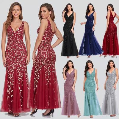 China Sleeveless Dress Maxi Sequin Evening Dresses Prom Ladies Double V Ncek Women Anti-wrinkle 2021 for sale