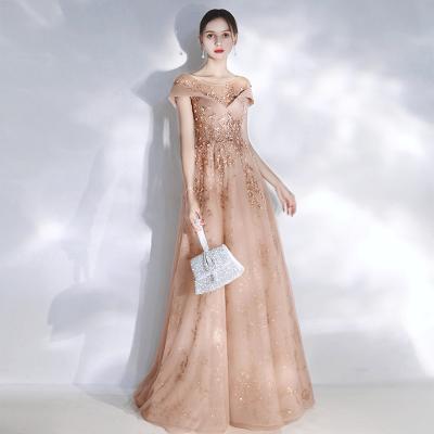 China Anti-wrinkle lady luxury sequin evening dress wedding 2021 maxi beaded party dresses for women lace up prom dress for sale