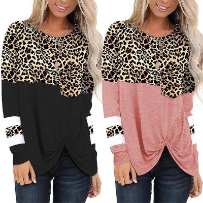 China Anti-Wrinkle 2021 New Arrive Women's Casual Leopard Tops Long Sleeve Crewneck Shirts Loose Basic Custom T-shirt for sale