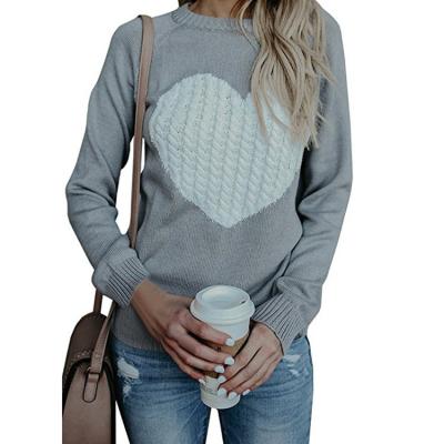 China Anti-wrinkle Women's Pullover Sweaters Sleeve Long Crewneck Cute Heart Knitted Sweaters for sale