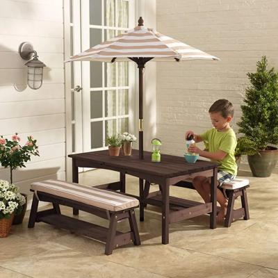 China Mid Century New Arrivals Outdoor Wooden Picnic With Umbrella And Beach Table Chair For Kids Play Kids Garden Furniture for sale