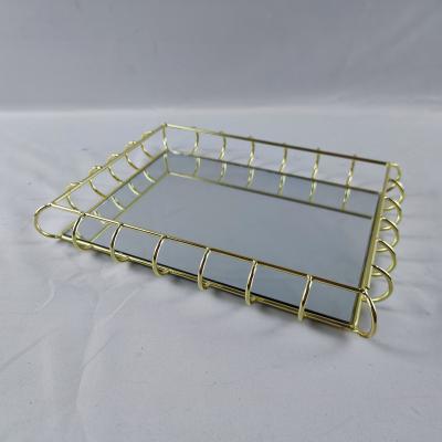 China Europe Mirror Trays Wholesale Round Storage Luxury Charms Glass Vanity Gold Acrylic Custom Metal China Serving Decorative Mirror Tray for sale