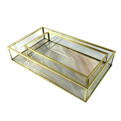 China Europe Dresser ornate trinket tray metal decorative jewelry makeup tray gold mirror vanity tray for sale