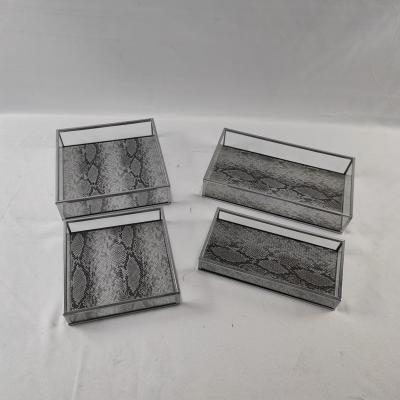 China Europe Luxury Sliver Snake Skin Faux Leather Design Rectangle Clear glass Serving Trays for sale