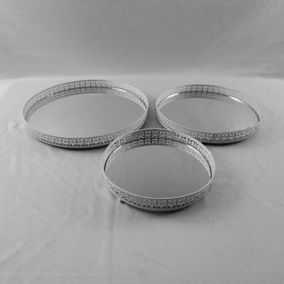 China Europe Mirror Trays Wholesale Round Storage Luxury Charms Glass Vanity White Custom Metal China Serving Decorative Mirror Tray for sale