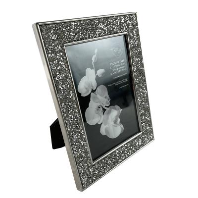 China China Crushed Diamond Wedding Mirror Photo Frame Crystal Silver Metal Glass Picture Frame For Photograph for sale