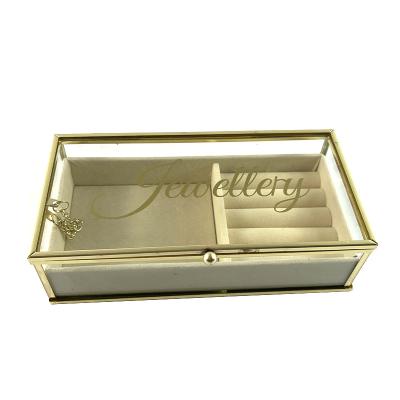 China Europe Square Copper Clear Metal Gold Small Glass Display Jewelry Box For Wedding for sale