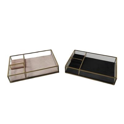 China Europe Transparent metal glass jewelry storage box table top duvet ring necklace golden jewelry box for sale