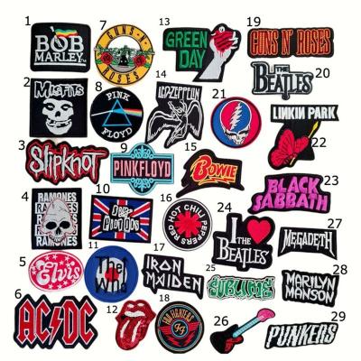 China Viable Clothing Embroidery Stripes Iron Patches Music Badges Diy Clothes Sewing Vest Rock Band Jacket Patches for sale