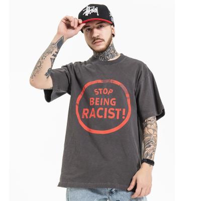 China Men s Loose Acid Dark T-shirt Gray Tees Anti-wrinkle Spring Silk Screen Printing Letter Washing Short Sleeve for sale