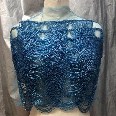 China Handmade Wholesale Beaded Evening Dress Tassel Fringe And Trims Collar Neckline Hanging Beads Applique for sale