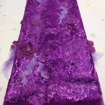 China Heat-Insulation Beaded Bridal Lace Hand Beaded Embroidery Lace Organza Embroidery Lace for sale