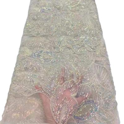 China High Quality Flame Retardant Handmade Beaded Lace Fabric Lace Fabric for sale