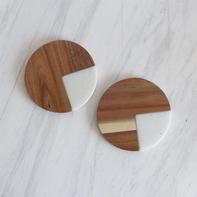 China Sustainable Coasters For Drinks Marble With Hexagon Wooden Cheap White Black Marble Coasters for sale