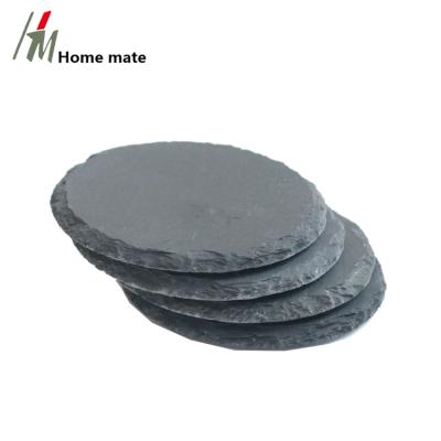 China Factory Direct Selling Sustainable Natural Stone D10cm Black Slate Round Coaster for sale