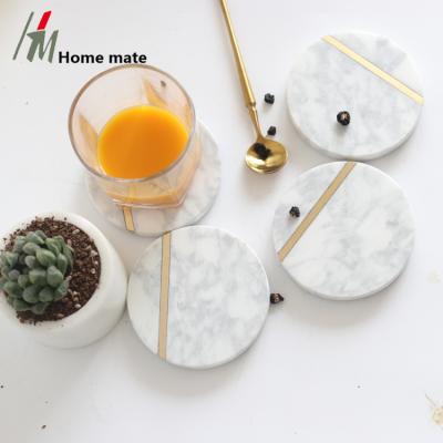 China Sustainable Functional Unique Wholesale Drink Round Marble Coaster With Brass Band for sale