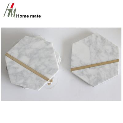 China 2021 New Trend LFGB Customized Viable Wholesale Hexagon Marble Coaster For Home And Kitchen for sale