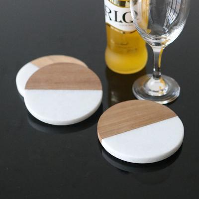 China China Natual Factory Sustainable Wholesale High Quality Round White Marble And Wooden Coaster For Drinks for sale