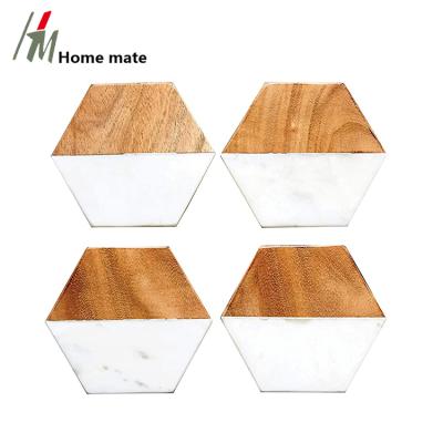 China Viable Hexagon Multicolored Marble and Natural Mango Wood Coasters (Set of 4) for sale