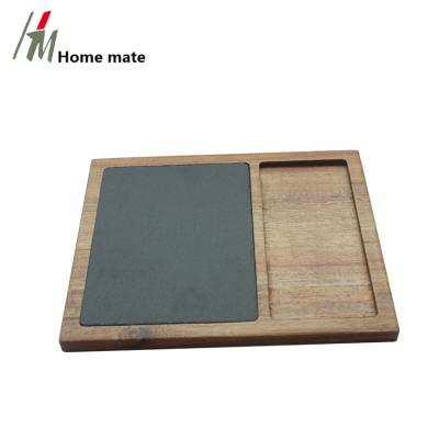 China Hotel Sustainable Tableware Wholesale Rectangle Slate And Acacia Wood Food Serving Board for sale