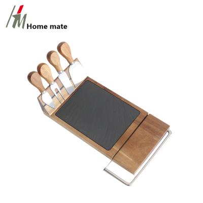 China Viable Most Popular Fancy Rectangle Design Slate Wood Dish With Knife Set for sale