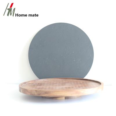 China Factory direct modern wholesale natural black round rotating tray slate with lazy susan wooden board for sale