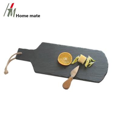 China Sustainable Plant Wholesale Natural Black Slate Serving Tray Dish With Handle for sale