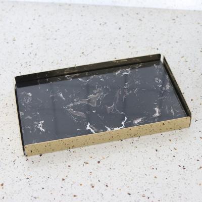 China Viable Jewelry Supplies Wholesales European Black Elegant Decoration Marble Vintage Rectangle Tray With Metal Frame for sale