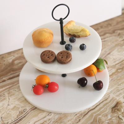 China High Quality Sustainable Luxury Natural White Marble Cake Set Cheese Tableware Two Tier Stand for sale