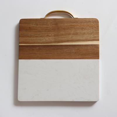 China Sustainable New Product Personalized Cheese Cutting Board White Marble and Wooden Serving Dish for sale