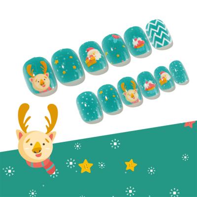 China Easy Apply Finished 24 Piece Nail Patch Cartoon Kids Nail For Christmas Removable With Adhesive for sale