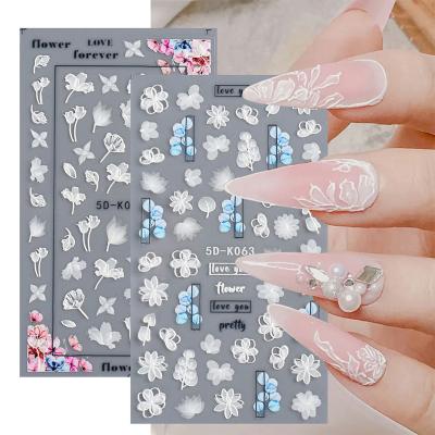 China Nail Art Beauty Amazon Hot Selling Embossed Nail By 5D Art Decals Nail Flower Stickers Wraps For Nail Decoration for sale