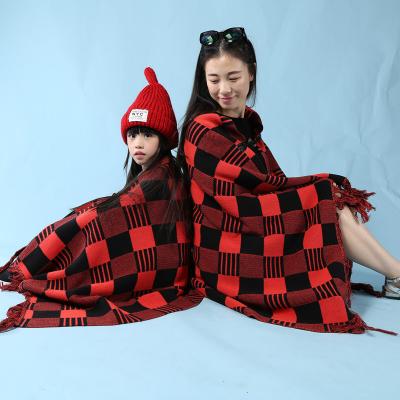 China Winter Casual Wholesale Children's Autumn Tassel Knitted Shawl Children Outside Clothing Parent-child Clothing Shawl for sale