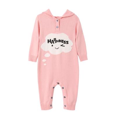 China Cozy Baby Clothes 0-1 Years Wholesale Custom 100% Cotton Knitted Baby Romper Pattern Baby Clothes Hooded Knitting Climbing Sweater for sale