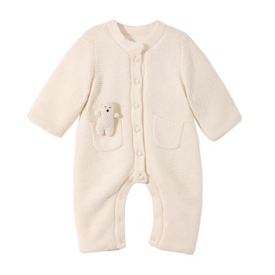 China Cozy baby clothes wholesale 0-1 years old custom 100% cotton knitted thick baby romper pattern baby clothes knitting cardigan knitting sweater for sale