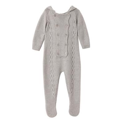 China Cozy baby clothes wholesale 0-1 years old custom 100% cotton knitted baby romper cable baby clothes hooded knitting climbing sweater for sale