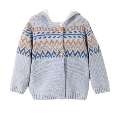 China Wholesale 2-7 Years Viable Toddler Knitted Stripe Knitted Children's Jacket Kids Hooded Coat Jacquard Sweater for sale