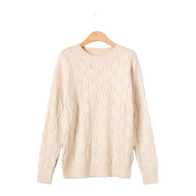 China Vintage anti-pilling cable knit jacquard crewneck sweater women's pullover knitted girls' sweaters warm custom for sale