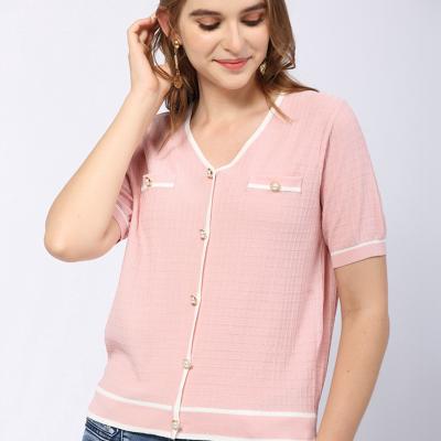 China 2021 Fashion ICE RTS Summer V-neck Women's QUICK DRY Slim T-shirt Loose Soft Knit Cardigan Button Sweater Knit Tops for sale