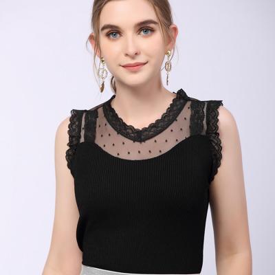 China RTS Summer 2021 Summer 2021 Lace V-neck V-neck Vest Women's All-Match All-match Slim Black And White Knit Tops for sale