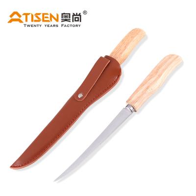 China Outdoor Fishing Stainless Steel Wooden Cleaver Slicing Knife Slicing Knife With Wooden Handle for sale