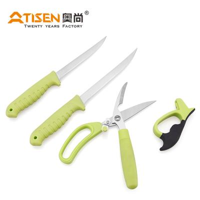 China 4PCS Outdoor Fishing Fishing Set Fillet Knife Kit Outdoor Camping Tools Carving Knife Shear Resistant Knife Sharpener for sale