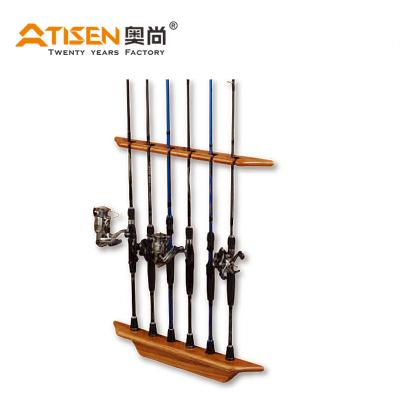 China Fishing Rods Wall Mounted Practical Rubber Wooden Rubber Rod Storage Rack Can Put 6 Solid Wood for sale