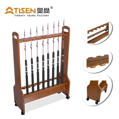 China Indoor and Outdoor Fishing Rod Finishing Wooden Rack Solid Wood Goods Rubber Rod Storage Rack Fishing Household for sale