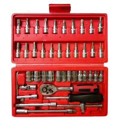 China Mulit-purpose 46 pcs DR Car Repair Tool 1/4 Socket Set Box Chrome Vanadium Hand Tool and Ratchet Wrench for sale